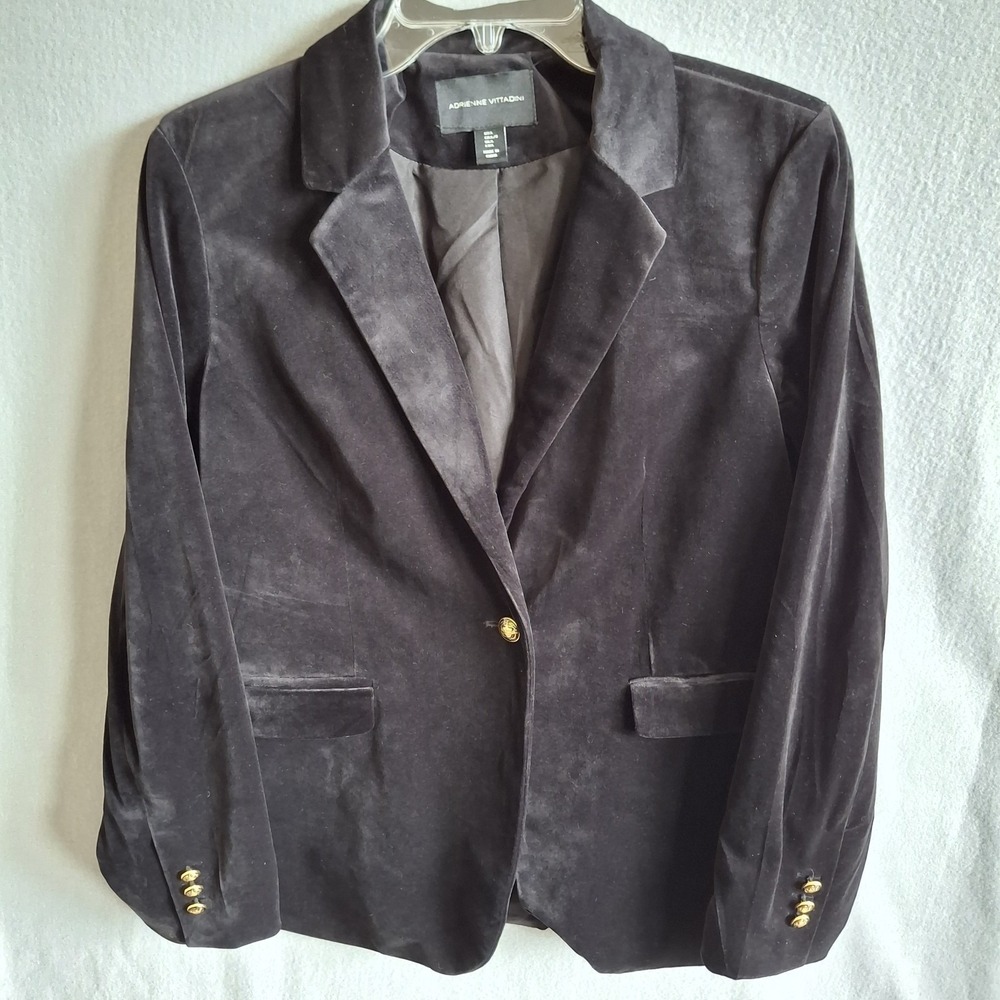 Adrienne Vittadini Velvet Blazer Black Gold‎ Buttons Old Money Dark Academia L
